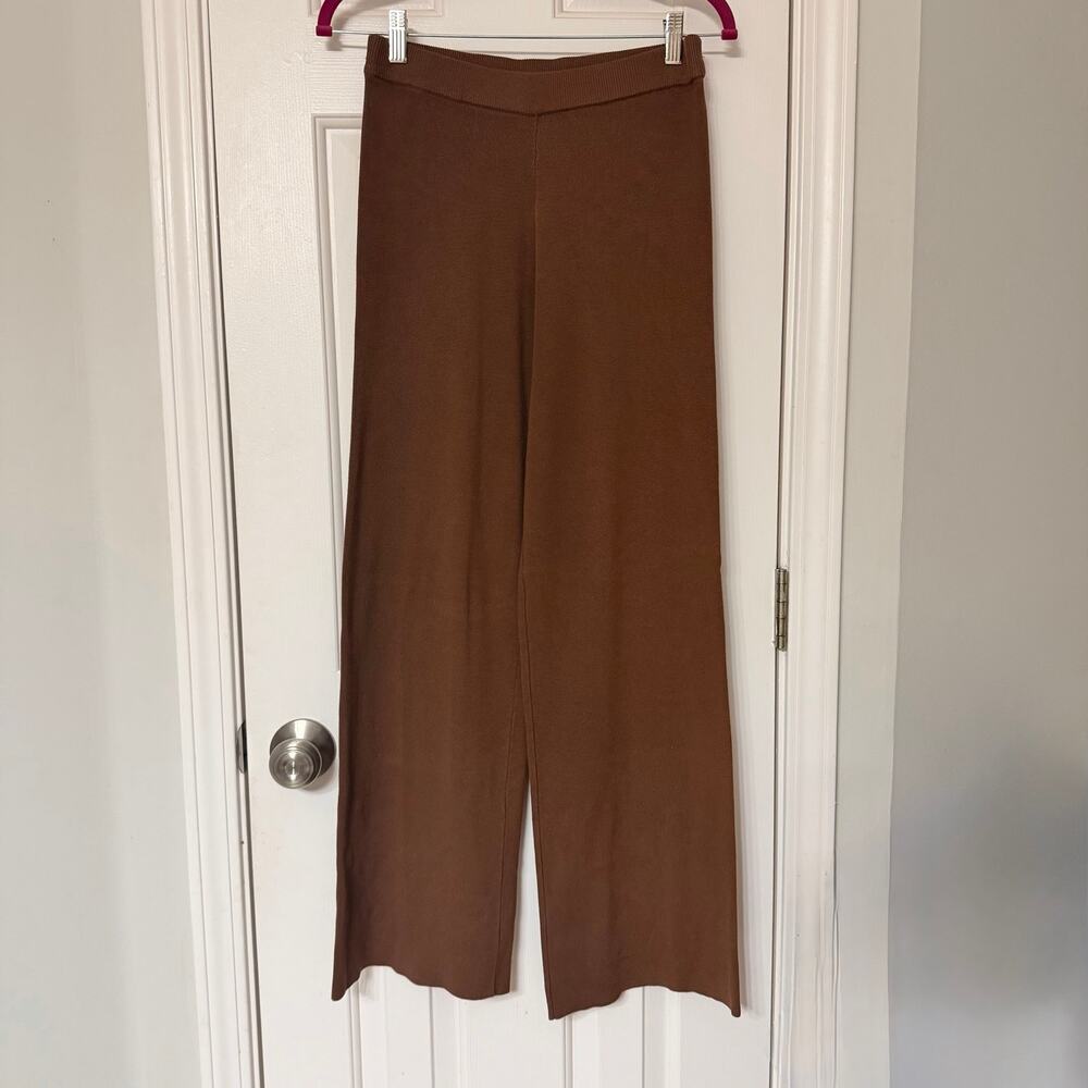 BETTER BE • Brown Ribbed Wide Leg Pull On Lounge Pants